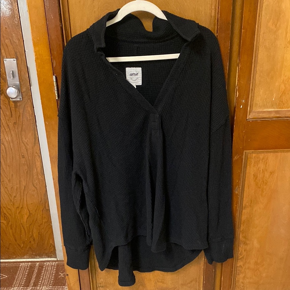 Aerie Oversized Black Waffle Knit